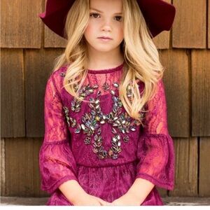 Joyfolie Lilou Dress in Berry-Size 12 Burgundy Lace Dress Embellishments RARE